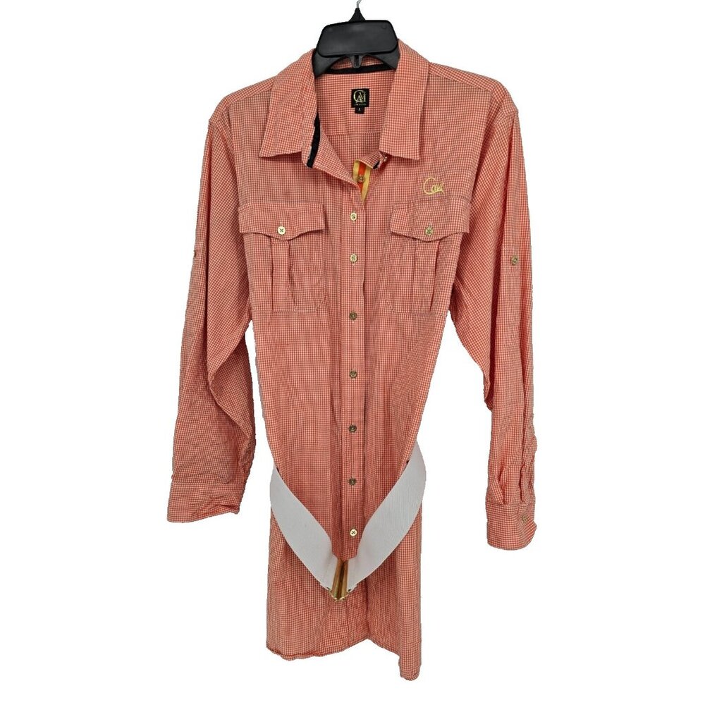 Cavi Size Large Shirt Dress Orange Gingham Button Up Belted Mini